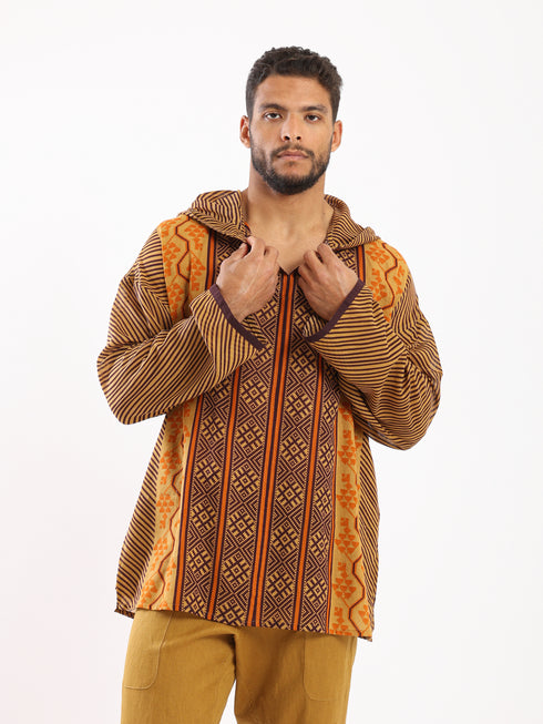 Hooded shirt in light printed cotton voile